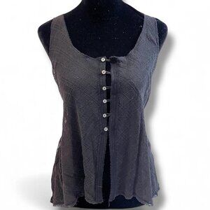 y2k vintage black button up sheer front whimsigoth tank top size medium